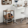 3-tier industrial side table in rustic brown with V-shaped bookshelf, perfect for storing books and decor in small.