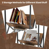 3-tier industrial side table with V-shaped bookshelf, rustic brown finish, ideal for storing books and decor in small.