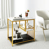 3-tier multi-function marble end table with golden frame, featuring storage shelf, ideal for living room or bedroom use.