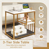 3-tier multi-function marble end table with golden frame, featuring ample storage for books, ornaments, and more.