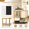 3-tier marble end table with golden metal frame, featuring unique faux marble patterns, ideal for living room or.