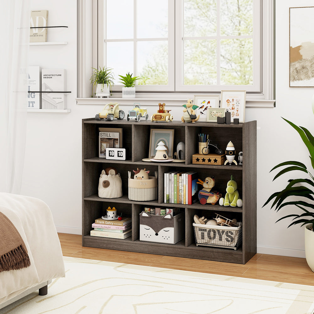 3-Tier Open Bookcase 8-Cube Floor Standing Storage Shelves Display Cabinet-Gray - Gallery View 1 of 7