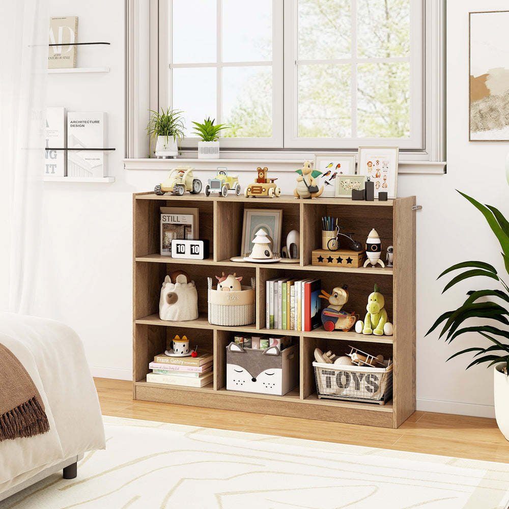 3-Tier Open Bookcase 8-Cube Floor Standing Storage Shelves-Natural - Gallery View 1 of 7