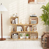 S-shaped 3-tier bookcase in natural bamboo with open cubes, perfect for organizing items in living rooms or offices.