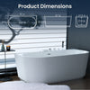 Product Dimensions graphic for BT520FL-WH freestanding whirlpool bathtub