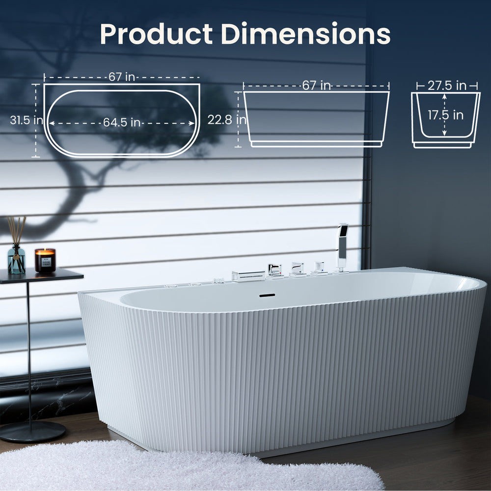 Product Dimensions graphic for BT520FL-WH freestanding whirlpool bathtub
