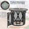 32-inch fire pit table with dimensions, 30,000 BTU output, and mesh design for outdoor warmth and style.
