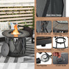 32-inch fire pit table with mesh metal design, 30,000 BTU output, and PVC cover for outdoor warmth and style.