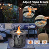 32-inch fire pit table with adjustable flame, 30,000 BTU output, and PVC cover for outdoor warmth and style.