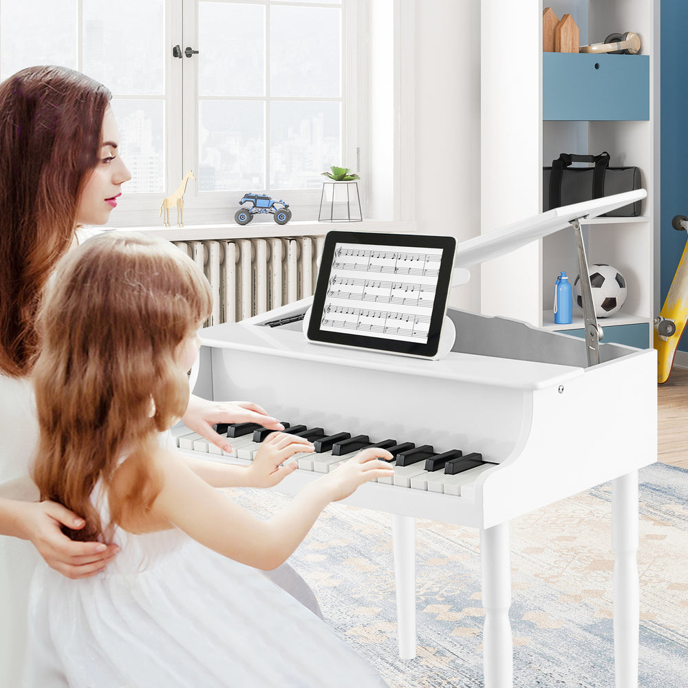30-Key Wood Toy Kids Grand Piano with Bench and Music Rack-White - Gallery View 1 of 9