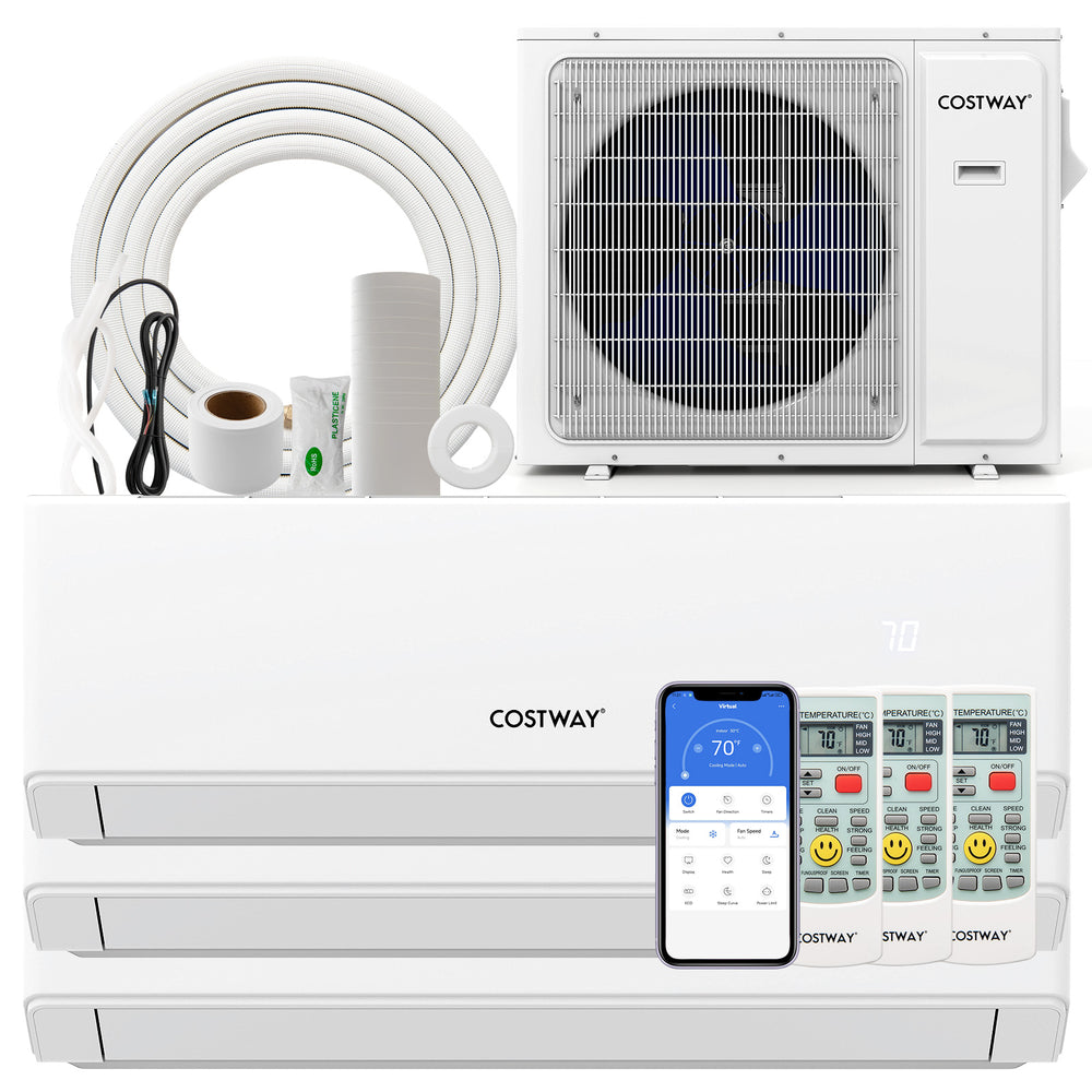 30000 BTU 3 Zone 23 SEER2 Mini Split Air Conditioner Wifi Enabled with Heat Pump-12K + 12K + 12K - Gallery View 1 of 10