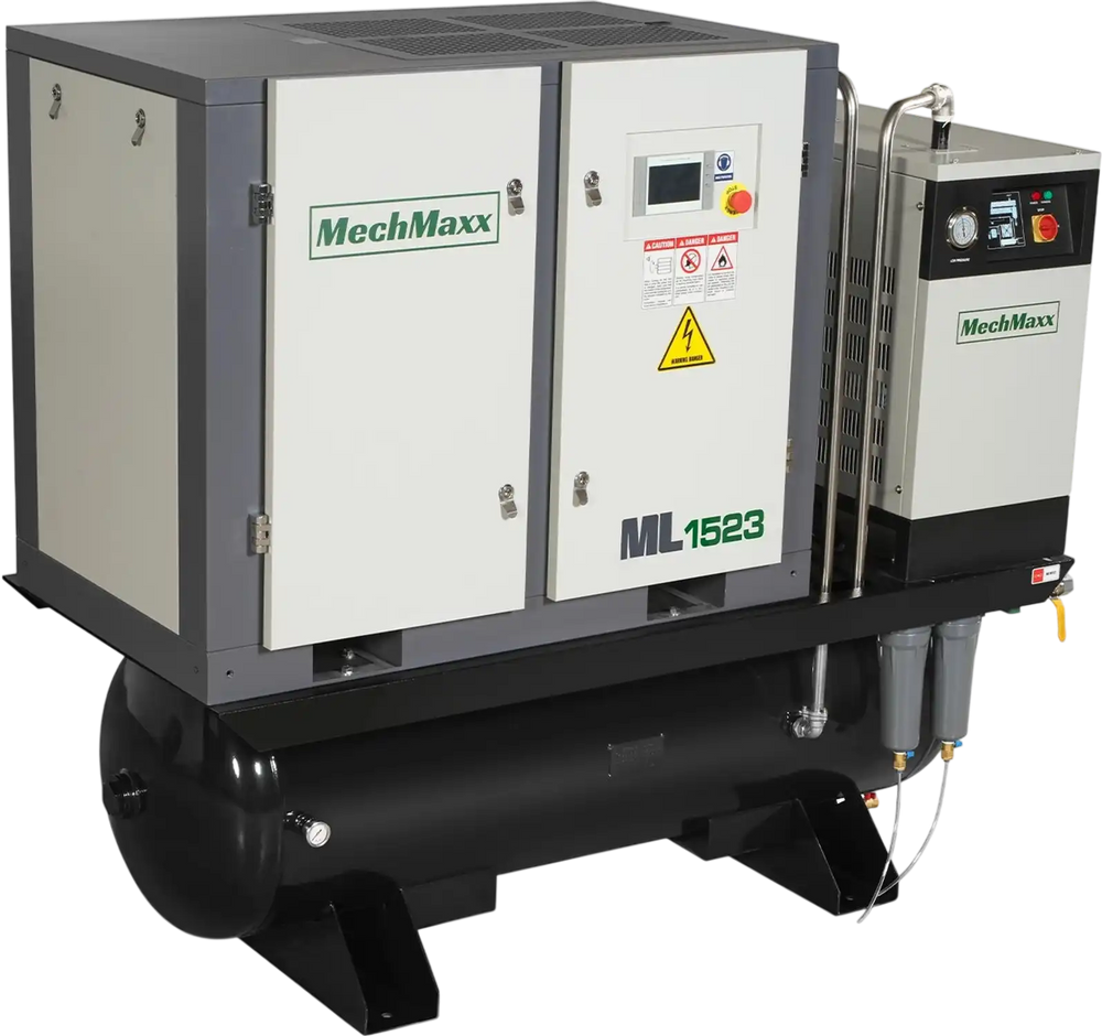 15HP Combined Rotary Screw Air Compressor with Dryer & 105-Gal ASME Tank | 45 CFM,  116 PSI,  230V 3-Phase - Industrial Grade
