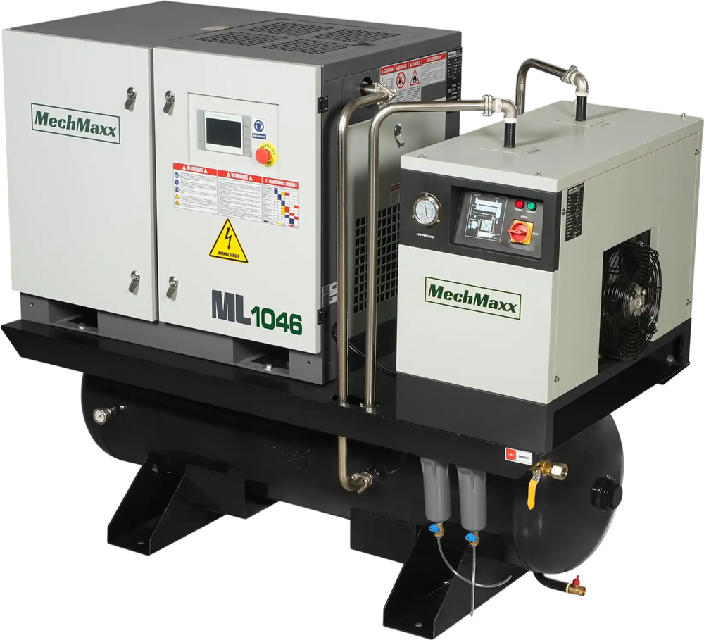 10HP Combined Rotary Screw Air Compressor with Dryer & 66-Gal ASME Tank | 32 CFM,  116 PSI,  460V 3-Phase - Industrial Grade