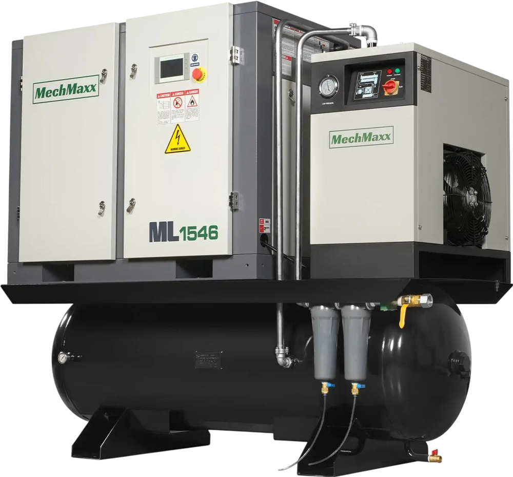 15HP Combined Rotary Screw Air Compressor with Dryer & 105-Gal ASME Tank | 45 CFM,  116 PSI,  460V 3-Phase - Industrial Grade