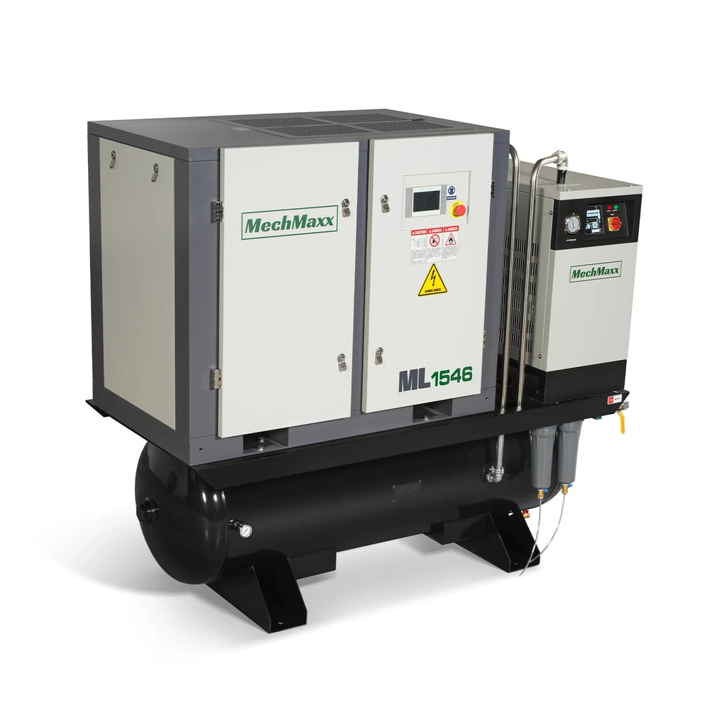15HP Combined Rotary Screw Air Compressor with Dryer & 105-Gal ASME Tank | 45 CFM,  116 PSI,  460V 3-Phase - Industrial Grade