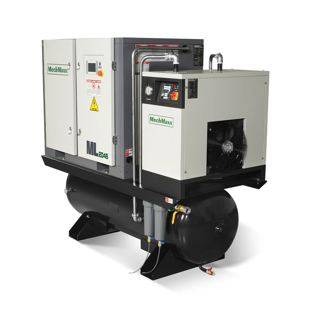 20HP Combined Rotary Screw Air Compressor with Dryer & 105-Gal ASME Tank | 78 CFM,  116 PSI,  460V 3-Phase - Industrial Grade