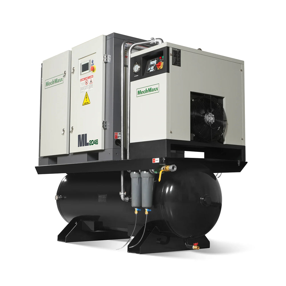 20HP Combined Rotary Screw Air Compressor with Dryer & 105-Gal ASME Tank | 78 CFM,  116 PSI,  460V 3-Phase - Industrial Grade