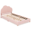 Twin bed frame with cloud-shaped headboard in pink velvet, designed for kids' safety and comfort in bedrooms or.