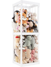 Large white stuffed animal storage with open top and elastic cords, ideal for organizing toys in kids' rooms or.