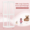 Large white stuffed animal storage with open top, elastic cords, and 300L capacity for kids' room organization.