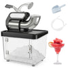 Commercial ice crusher with dual stainless steel blades, 10-gallon storage, and safety features for efficient ice.