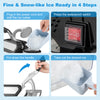 300W commercial ice crusher with dual blades, showcasing ice preparation steps for efficient ice shaving and storage.