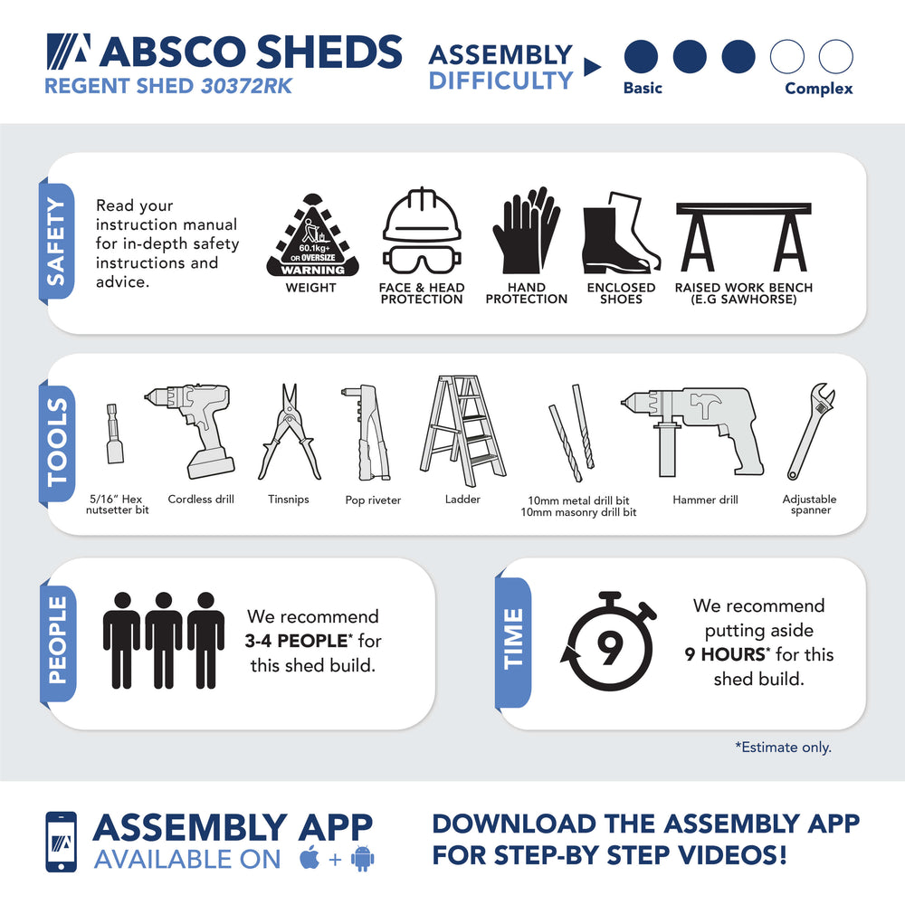 Absco AB1121 Regent Storage Shed with MN Channels 10 x 12 Ft Galvanized Steel New