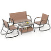 4-piece patio furniture set featuring rocking chairs and a coffee table with breathable mesh fabric for outdoor.