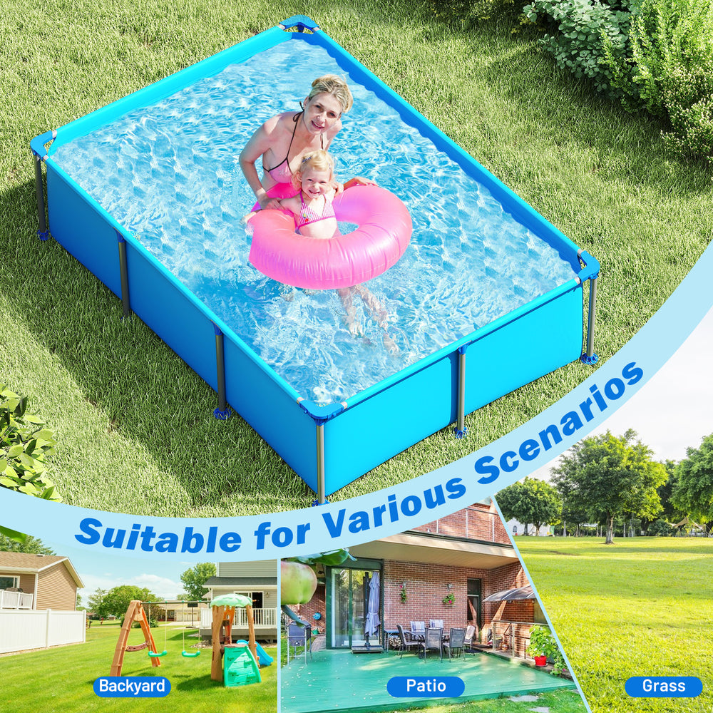 Family swimming pool with metal frame, 6 ft, durable PVC fabric, suitable for backyard, patio, or grassy areas.