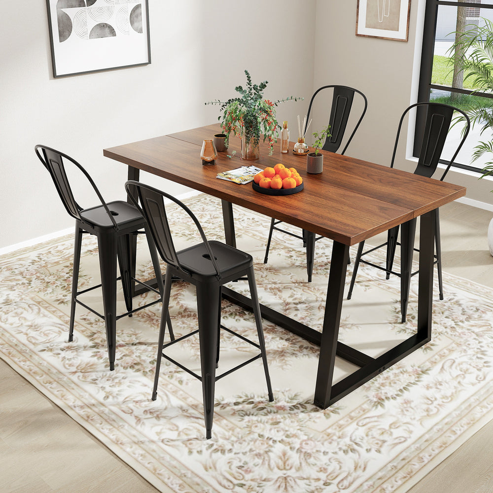 Set of 4 Bar Height Chairs Stackable Metal Bar Stools with Removable Backrest-Black - Gallery View 1 of 10