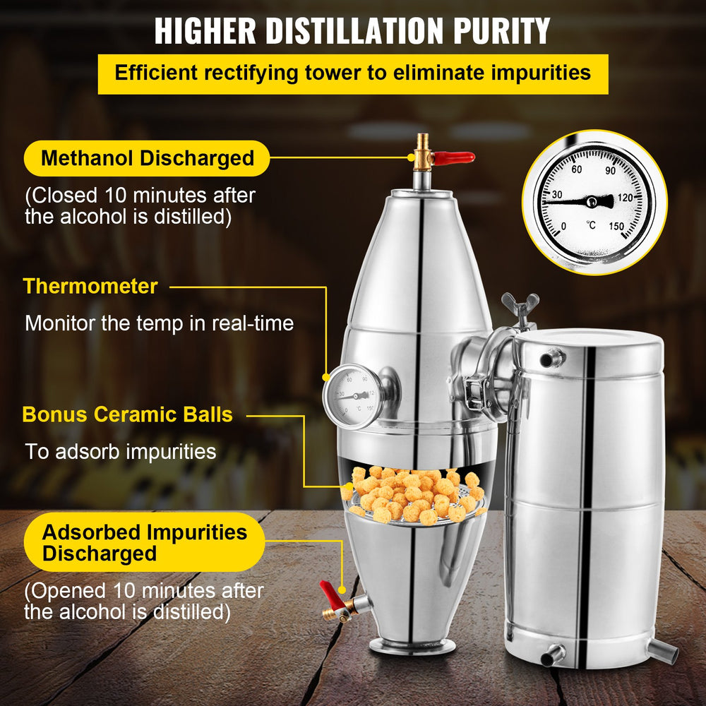 Vevor Alcohol Distiller 7.9 Gal 30 L Stainless Steel Wine Whiskey Home Brewing Kit with Thermometer New