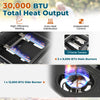 30,000 BTU outdoor propane gas grill with two main burners and a side burner, featuring independent control and large.