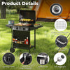 Outdoor propane gas grill on wheels with 30,000 BTU, built-in thermometer, and removable porcelain-enameled grills.