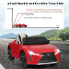 Red Lexus LC500 kids ride-on car with remote control, featuring slow start technology and spring suspension for safety.