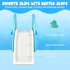 Freestanding blue baby slide with gentle slope, anti-skid steps, and triangular design for indoor play safety.