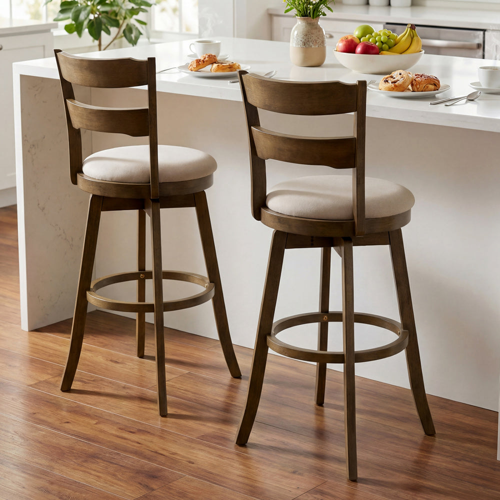 30.5 Inch Swivel Barstools with Backrest & Upholstered Seat-Set of 2 - Gallery View 1 of 8