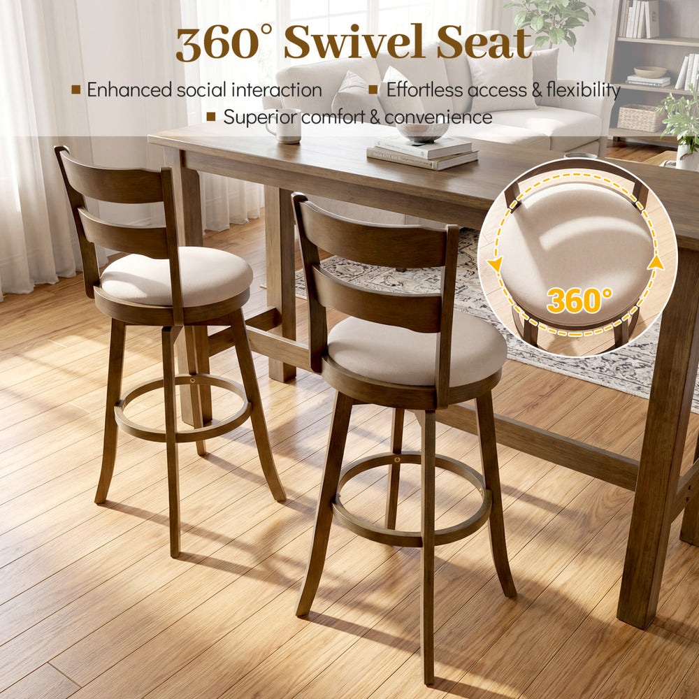 30.5-inch swivel barstool showcasing the 360° swivel seat and padded upholstery for enhanced comfort and easy.