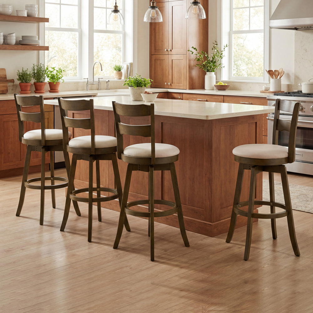 30.5 Inch Swivel Barstools with Backrest & Upholstered Seat-Set of 4 - Gallery View 1 of 8