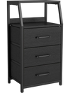 30.5-inch tall nightstand in black featuring 3 fabric drawers and 2 open shelves for versatile storage and display.