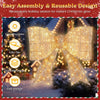30" golden Christmas lighted bow decoration with 120 warm white LED lights, perfect for festive holiday displays.
