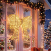 Golden 30" Christmas lighted bow decoration with 120 warm white LED lights, perfect for festive outdoor displays.