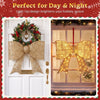 Lighted golden bow decoration set of 2 with 120 warm white LED lights, perfect for festive holiday displays day and night.