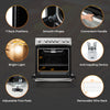 30-inch silver kitchen stove with 4 burners, 5.1 cu.ft capacity, 7 rack positions, and removable wire rack for.