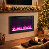 30-inch smart WiFi electric fireplace with 12 flame colors, recessed or wall-mounted for versatile home heating.