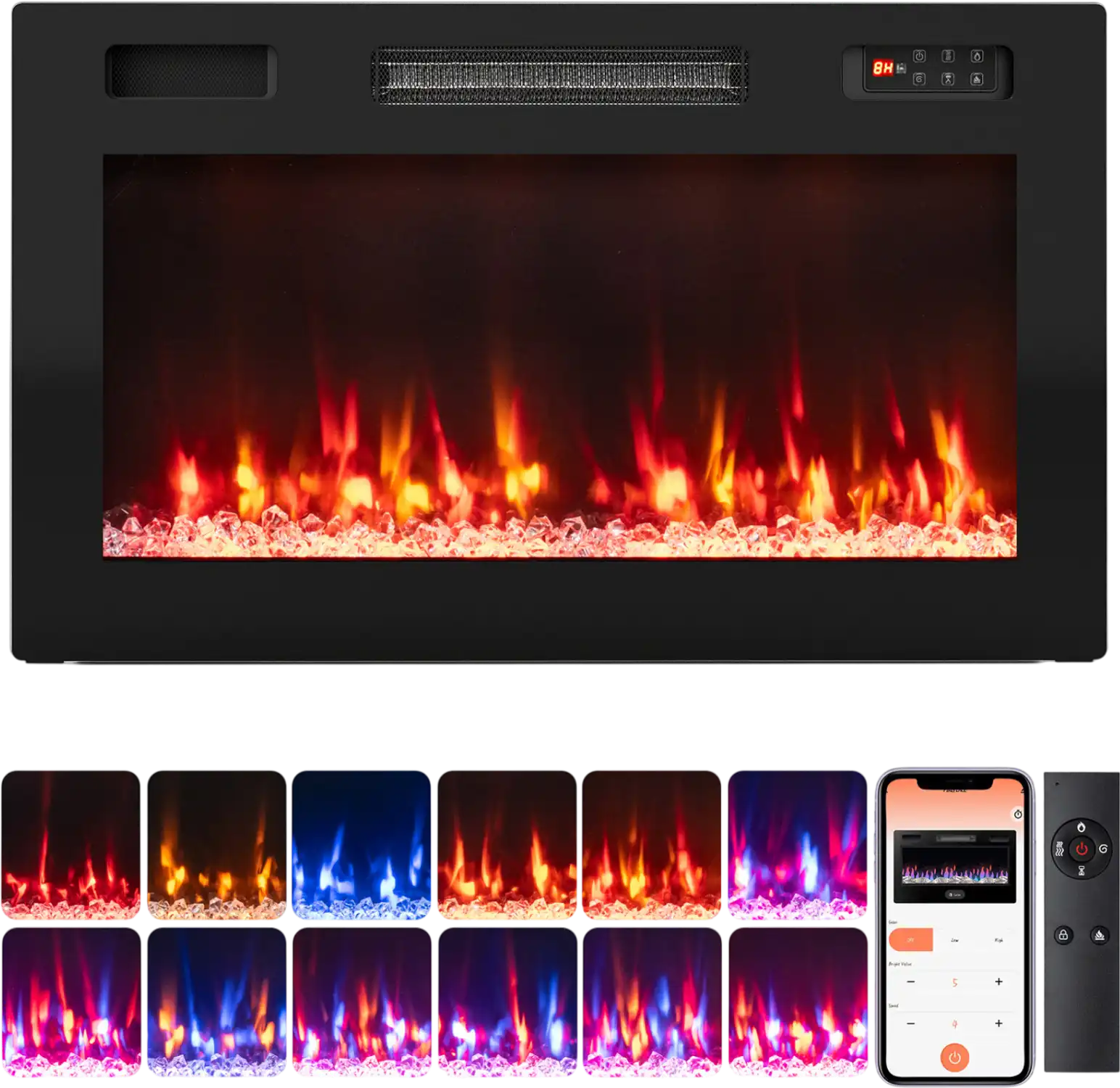 Costway Smart WiFi Electric Fireplace Recessed/Wall Mounted 30/36/40/50/60/72