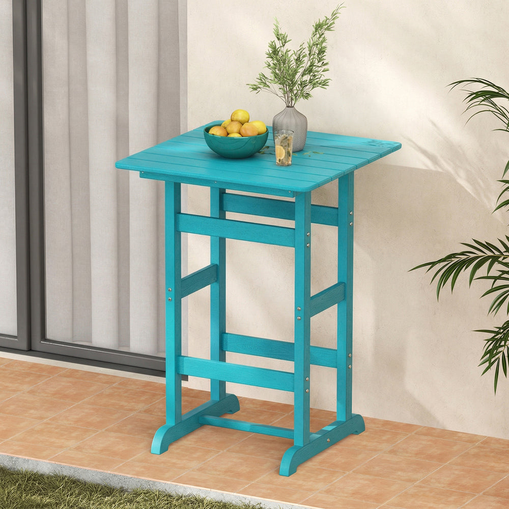 30 Inch Square Bar Table Dining Table with Slatted Tabletop for Poolside-Turquoise - Gallery View 1 of 7