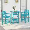 Turquoise 30-inch square bar table with slatted design, ideal for poolside dining and gatherings.