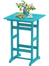 Turquoise 30-inch square bar table with slatted tabletop, ideal for poolside or balcony dining.