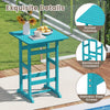 Turquoise 30-inch square bar table with slatted tabletop, reinforced crossbars, ideal for poolside or balcony use.