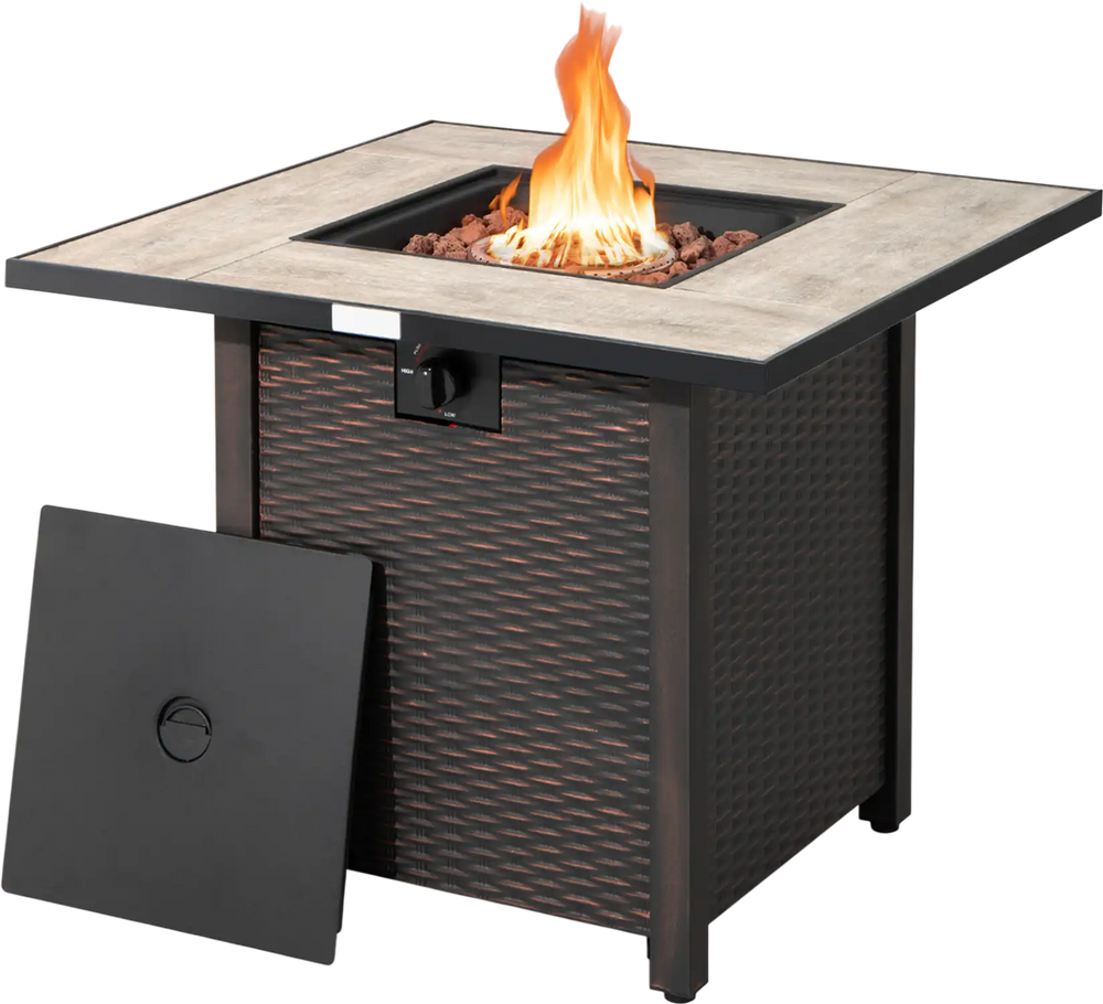 30 Inch Square Propane Gas Fire Pit Table Ceramic Tabletop